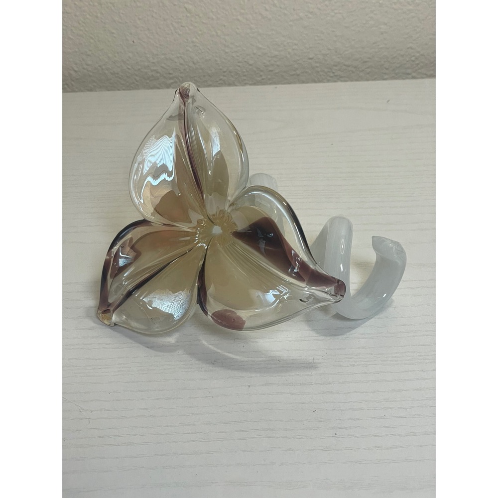 Murano Italian‎ Art Blown Glass 3-Petal Flower Sculpture Swirl Stem Accent Decor